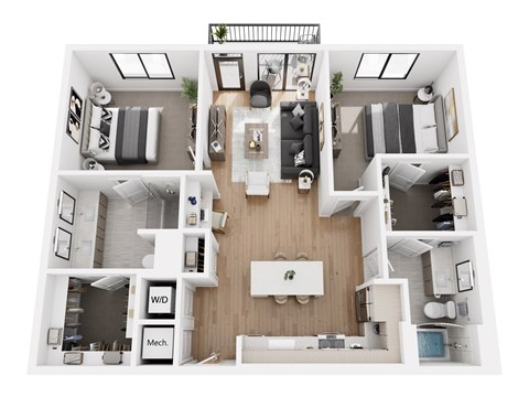 Floor plan for 2 beds, 2 baths, 1190 sqft